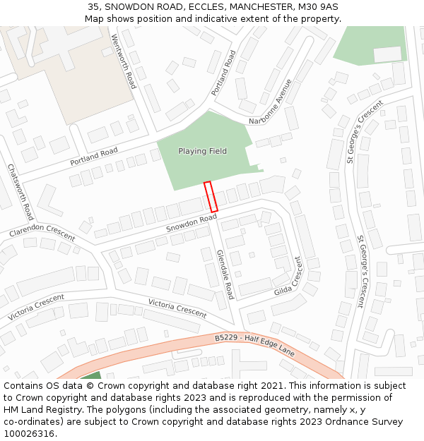 35, SNOWDON ROAD, ECCLES, MANCHESTER, M30 9AS: Location map and indicative extent of plot