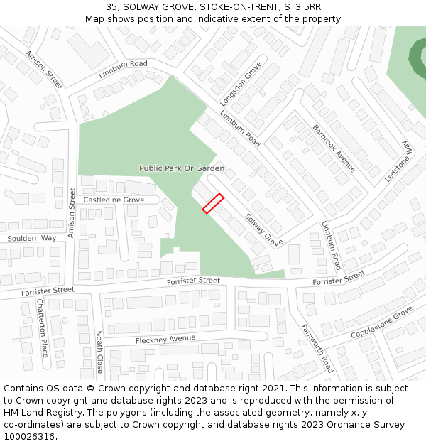 35, SOLWAY GROVE, STOKE-ON-TRENT, ST3 5RR: Location map and indicative extent of plot