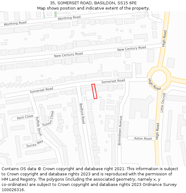 35, SOMERSET ROAD, BASILDON, SS15 6PE: Location map and indicative extent of plot