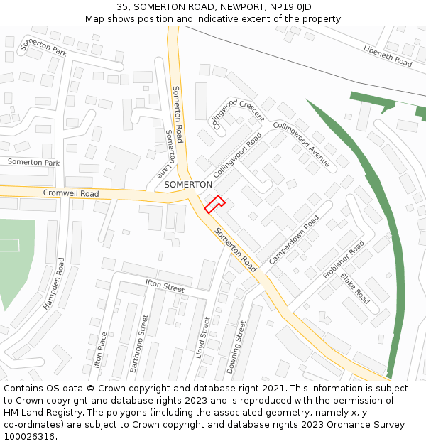 35, SOMERTON ROAD, NEWPORT, NP19 0JD: Location map and indicative extent of plot