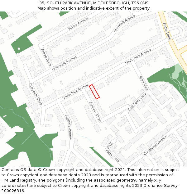 35, SOUTH PARK AVENUE, MIDDLESBROUGH, TS6 0NS: Location map and indicative extent of plot