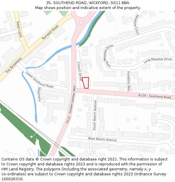 35, SOUTHEND ROAD, WICKFORD, SS11 8BA: Location map and indicative extent of plot