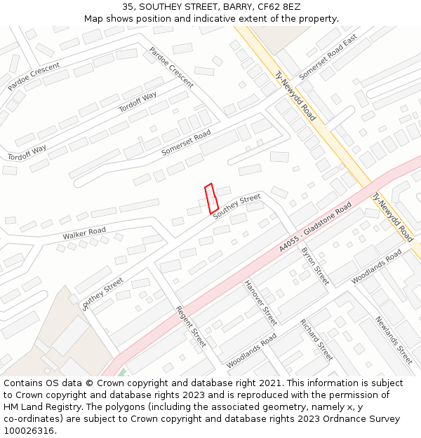 35, SOUTHEY STREET, BARRY, CF62 8EZ: Location map and indicative extent of plot