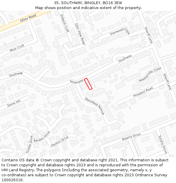 35, SOUTHWAY, BINGLEY, BD16 3EW: Location map and indicative extent of plot