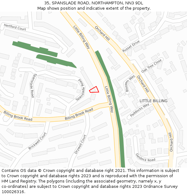 35, SPANSLADE ROAD, NORTHAMPTON, NN3 9DL: Location map and indicative extent of plot