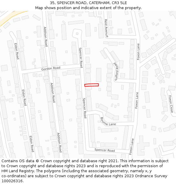 35, SPENCER ROAD, CATERHAM, CR3 5LE: Location map and indicative extent of plot