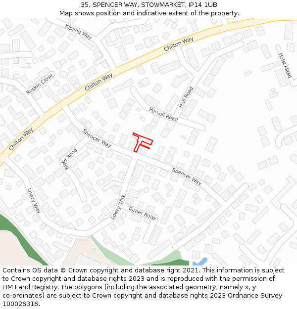 35, SPENCER WAY, STOWMARKET, IP14 1UB: Location map and indicative extent of plot