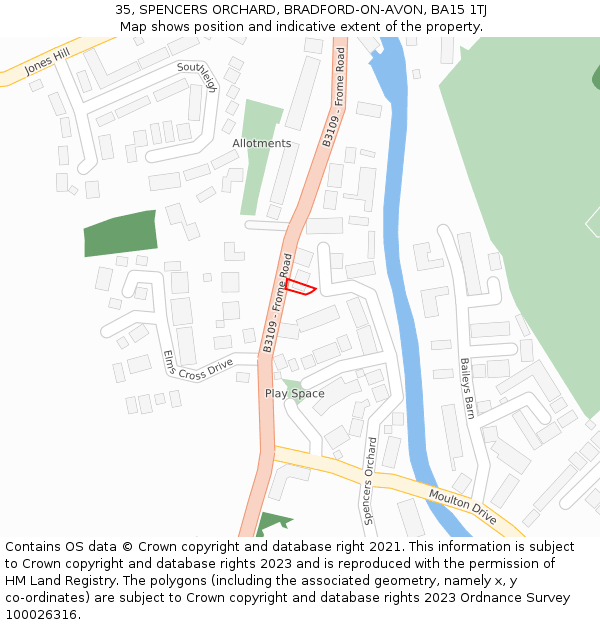 35, SPENCERS ORCHARD, BRADFORD-ON-AVON, BA15 1TJ: Location map and indicative extent of plot
