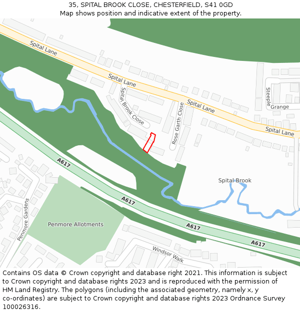 35, SPITAL BROOK CLOSE, CHESTERFIELD, S41 0GD: Location map and indicative extent of plot