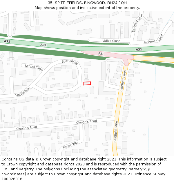 35, SPITTLEFIELDS, RINGWOOD, BH24 1QH: Location map and indicative extent of plot