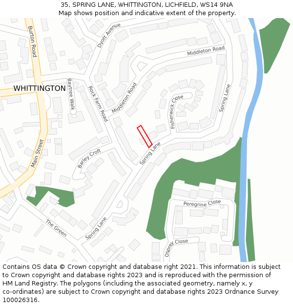 35, SPRING LANE, WHITTINGTON, LICHFIELD, WS14 9NA: Location map and indicative extent of plot