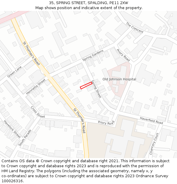 35, SPRING STREET, SPALDING, PE11 2XW: Location map and indicative extent of plot