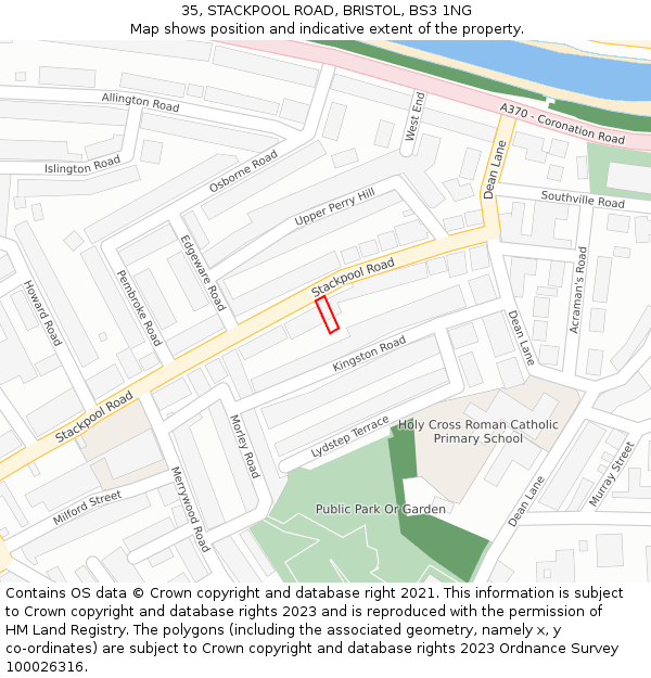 35, STACKPOOL ROAD, BRISTOL, BS3 1NG: Location map and indicative extent of plot