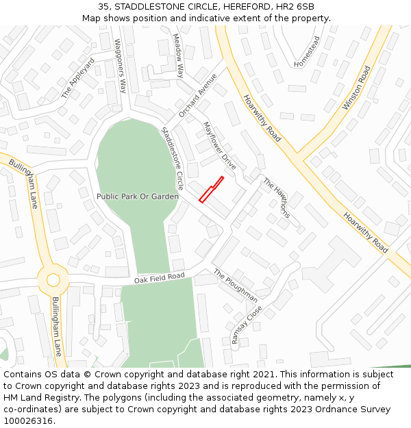 35, STADDLESTONE CIRCLE, HEREFORD, HR2 6SB: Location map and indicative extent of plot