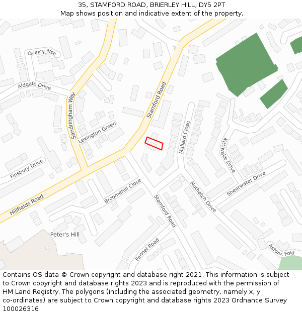 35, STAMFORD ROAD, BRIERLEY HILL, DY5 2PT: Location map and indicative extent of plot