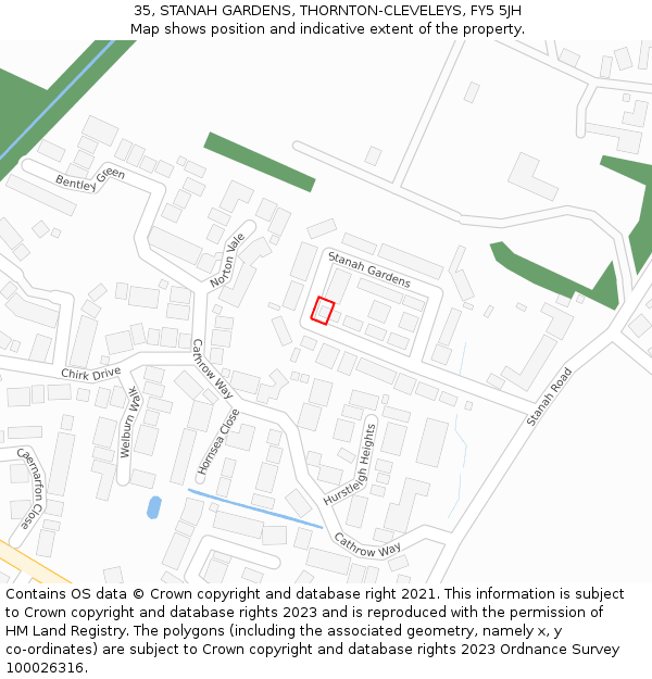 35, STANAH GARDENS, THORNTON-CLEVELEYS, FY5 5JH: Location map and indicative extent of plot