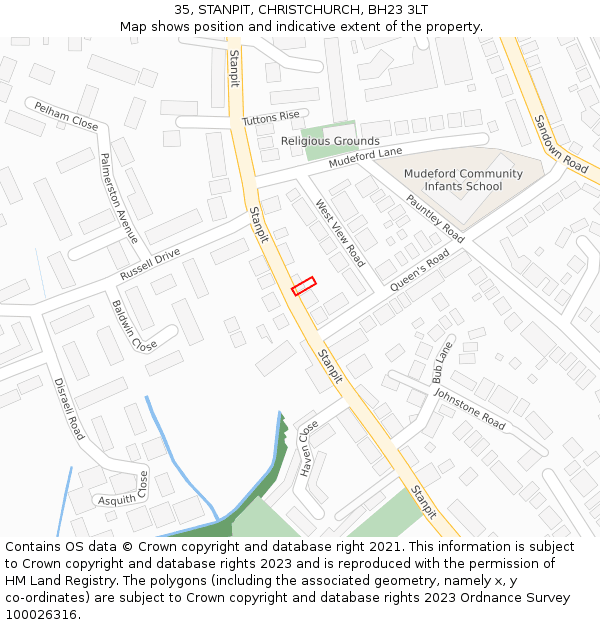 35, STANPIT, CHRISTCHURCH, BH23 3LT: Location map and indicative extent of plot