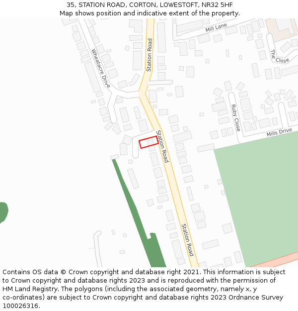 35, STATION ROAD, CORTON, LOWESTOFT, NR32 5HF: Location map and indicative extent of plot