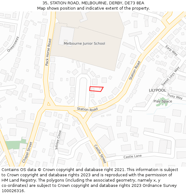 35, STATION ROAD, MELBOURNE, DERBY, DE73 8EA: Location map and indicative extent of plot