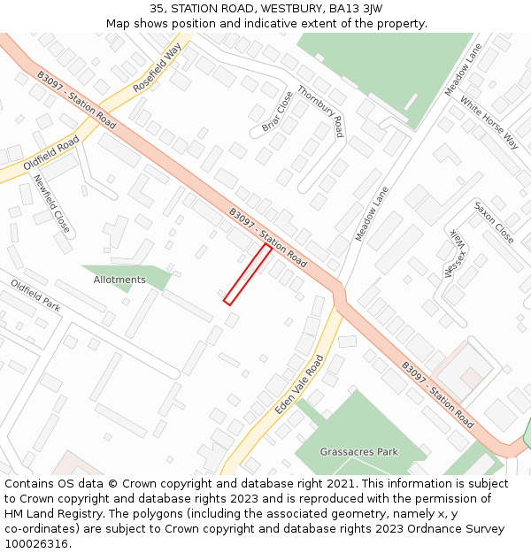 35, STATION ROAD, WESTBURY, BA13 3JW: Location map and indicative extent of plot