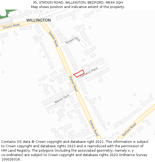 35, STATION ROAD, WILLINGTON, BEDFORD, MK44 3QH: Location map and indicative extent of plot