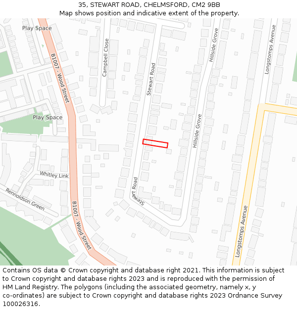 35, STEWART ROAD, CHELMSFORD, CM2 9BB: Location map and indicative extent of plot