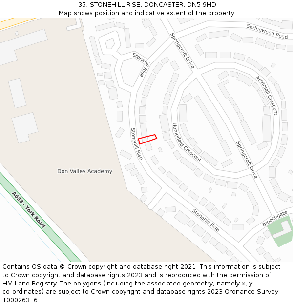 35, STONEHILL RISE, DONCASTER, DN5 9HD: Location map and indicative extent of plot