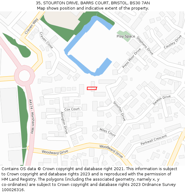 35, STOURTON DRIVE, BARRS COURT, BRISTOL, BS30 7AN: Location map and indicative extent of plot