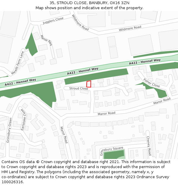 35, STROUD CLOSE, BANBURY, OX16 3ZN: Location map and indicative extent of plot