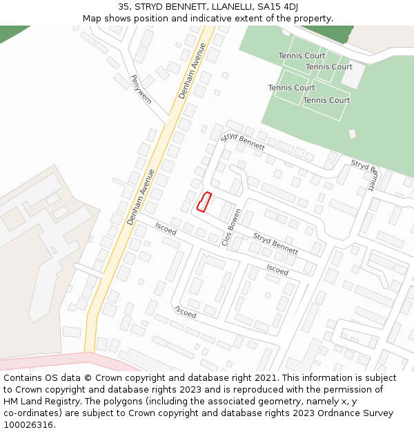 35, STRYD BENNETT, LLANELLI, SA15 4DJ: Location map and indicative extent of plot