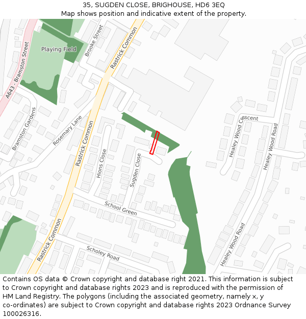 35, SUGDEN CLOSE, BRIGHOUSE, HD6 3EQ: Location map and indicative extent of plot