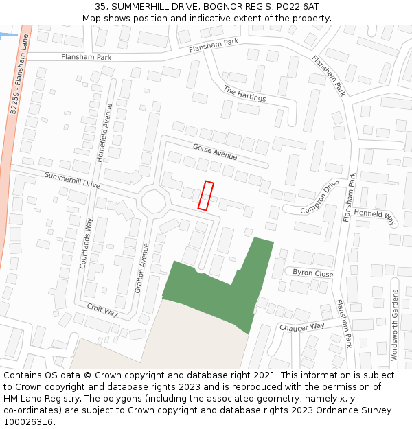 35, SUMMERHILL DRIVE, BOGNOR REGIS, PO22 6AT: Location map and indicative extent of plot