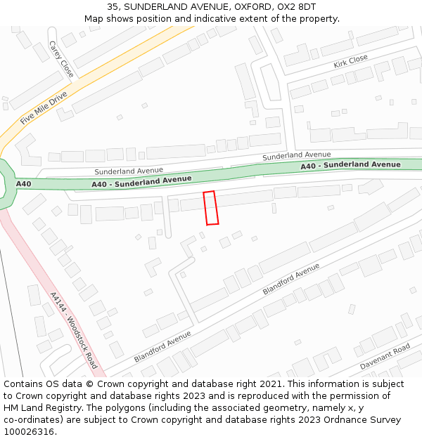 35, SUNDERLAND AVENUE, OXFORD, OX2 8DT: Location map and indicative extent of plot