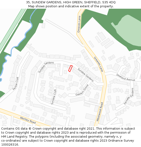 35, SUNDEW GARDENS, HIGH GREEN, SHEFFIELD, S35 4DQ: Location map and indicative extent of plot