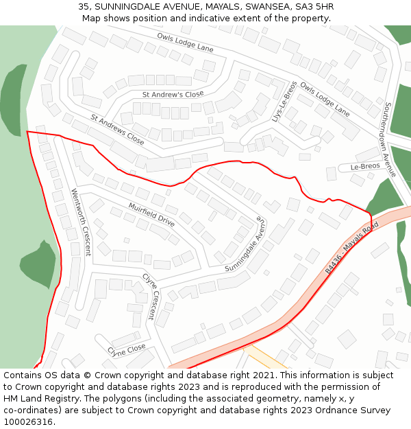 35, SUNNINGDALE AVENUE, MAYALS, SWANSEA, SA3 5HR: Location map and indicative extent of plot