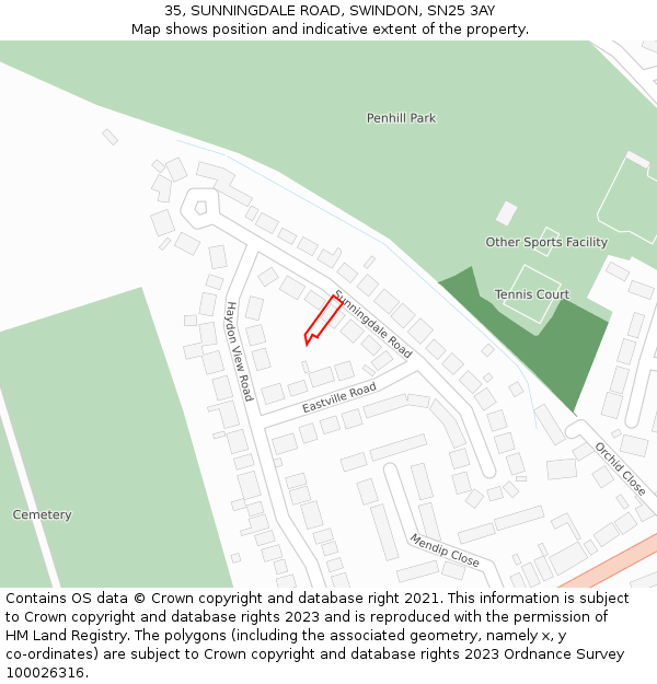 35, SUNNINGDALE ROAD, SWINDON, SN25 3AY: Location map and indicative extent of plot