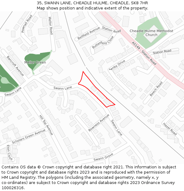 35, SWANN LANE, CHEADLE HULME, CHEADLE, SK8 7HR: Location map and indicative extent of plot