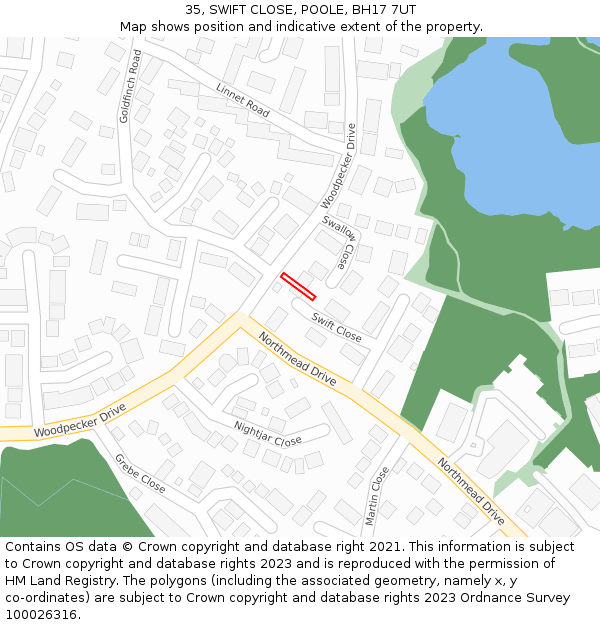 35, SWIFT CLOSE, POOLE, BH17 7UT: Location map and indicative extent of plot