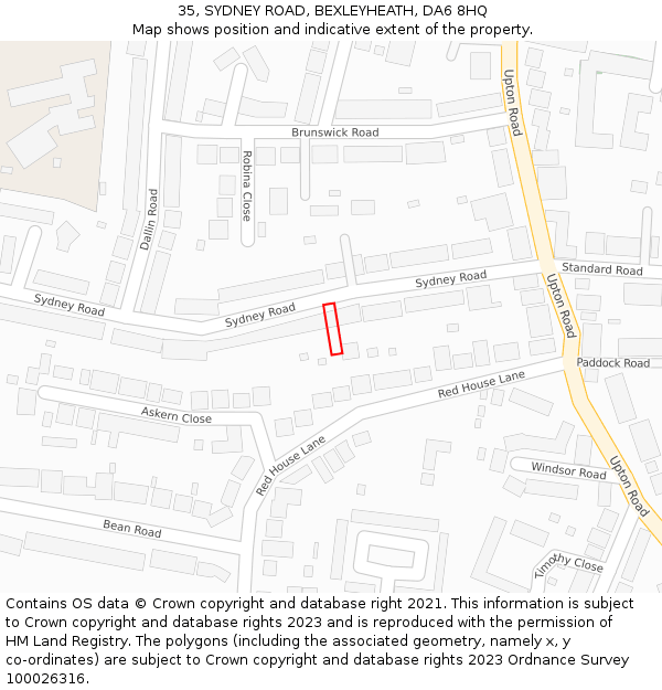 35, SYDNEY ROAD, BEXLEYHEATH, DA6 8HQ: Location map and indicative extent of plot