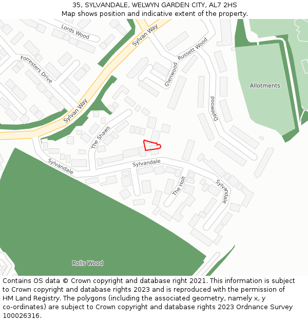 35, SYLVANDALE, WELWYN GARDEN CITY, AL7 2HS: Location map and indicative extent of plot