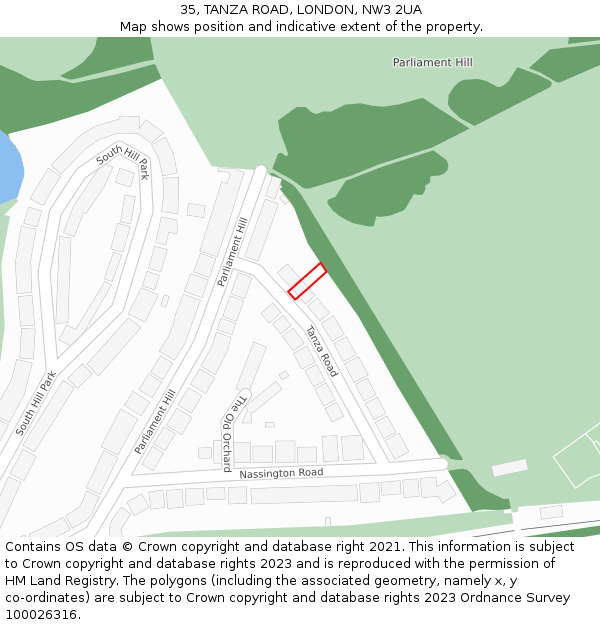 35, TANZA ROAD, LONDON, NW3 2UA: Location map and indicative extent of plot