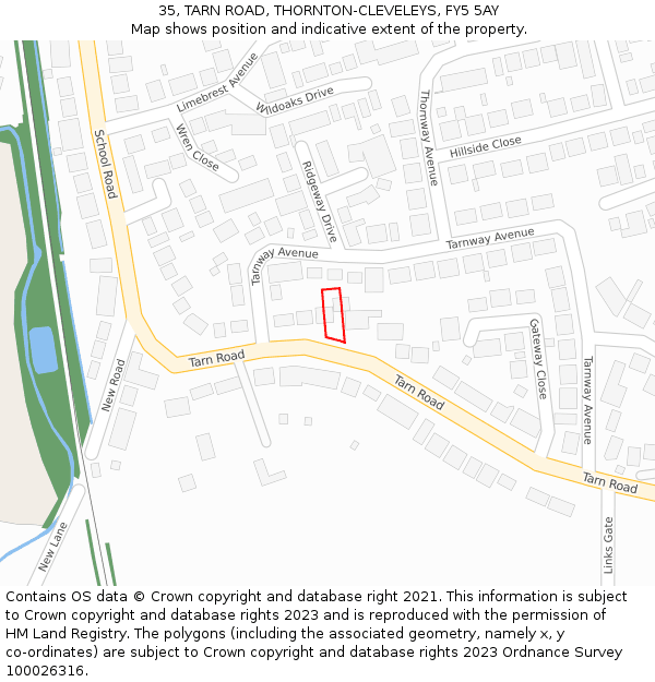 35, TARN ROAD, THORNTON-CLEVELEYS, FY5 5AY: Location map and indicative extent of plot