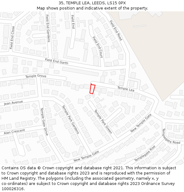 35, TEMPLE LEA, LEEDS, LS15 0PX: Location map and indicative extent of plot