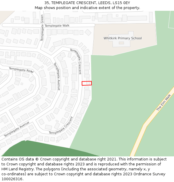 35, TEMPLEGATE CRESCENT, LEEDS, LS15 0EY: Location map and indicative extent of plot