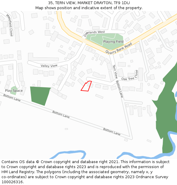 35, TERN VIEW, MARKET DRAYTON, TF9 1DU: Location map and indicative extent of plot