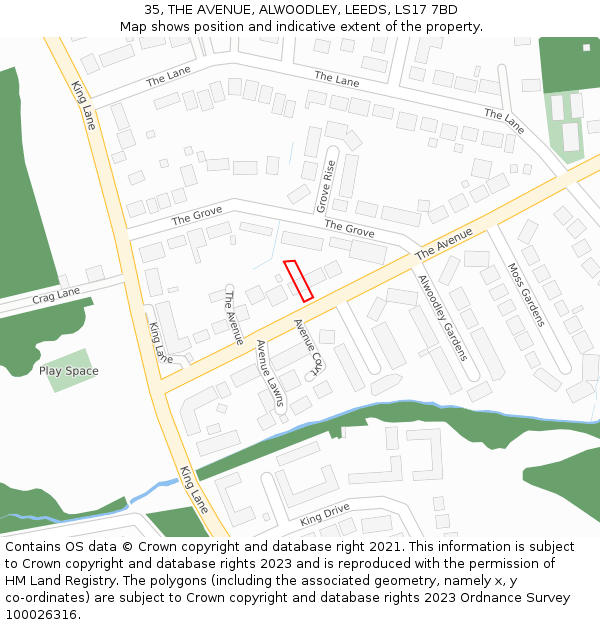 35, THE AVENUE, ALWOODLEY, LEEDS, LS17 7BD: Location map and indicative extent of plot