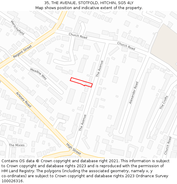 35, THE AVENUE, STOTFOLD, HITCHIN, SG5 4LY: Location map and indicative extent of plot