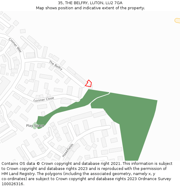 35, THE BELFRY, LUTON, LU2 7GA: Location map and indicative extent of plot