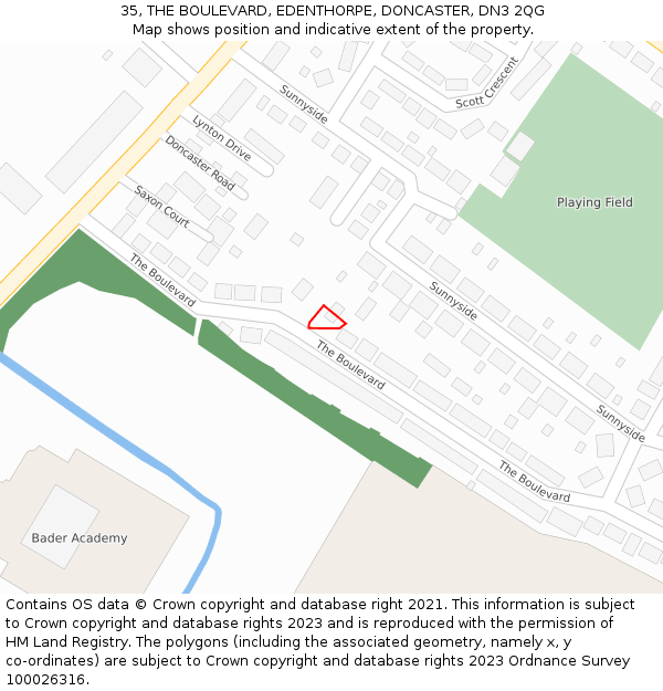 35, THE BOULEVARD, EDENTHORPE, DONCASTER, DN3 2QG: Location map and indicative extent of plot