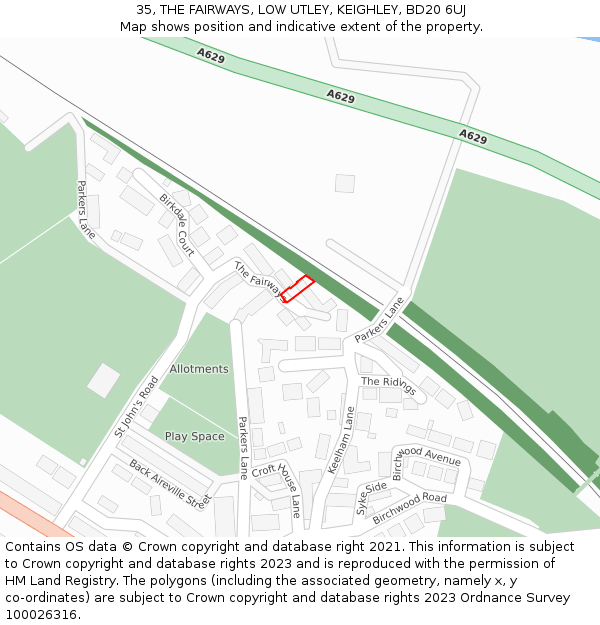 35, THE FAIRWAYS, LOW UTLEY, KEIGHLEY, BD20 6UJ: Location map and indicative extent of plot